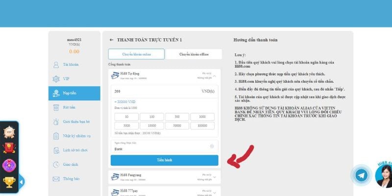 Hướng dẫn nạp tiền Hi88 dễ hiểu